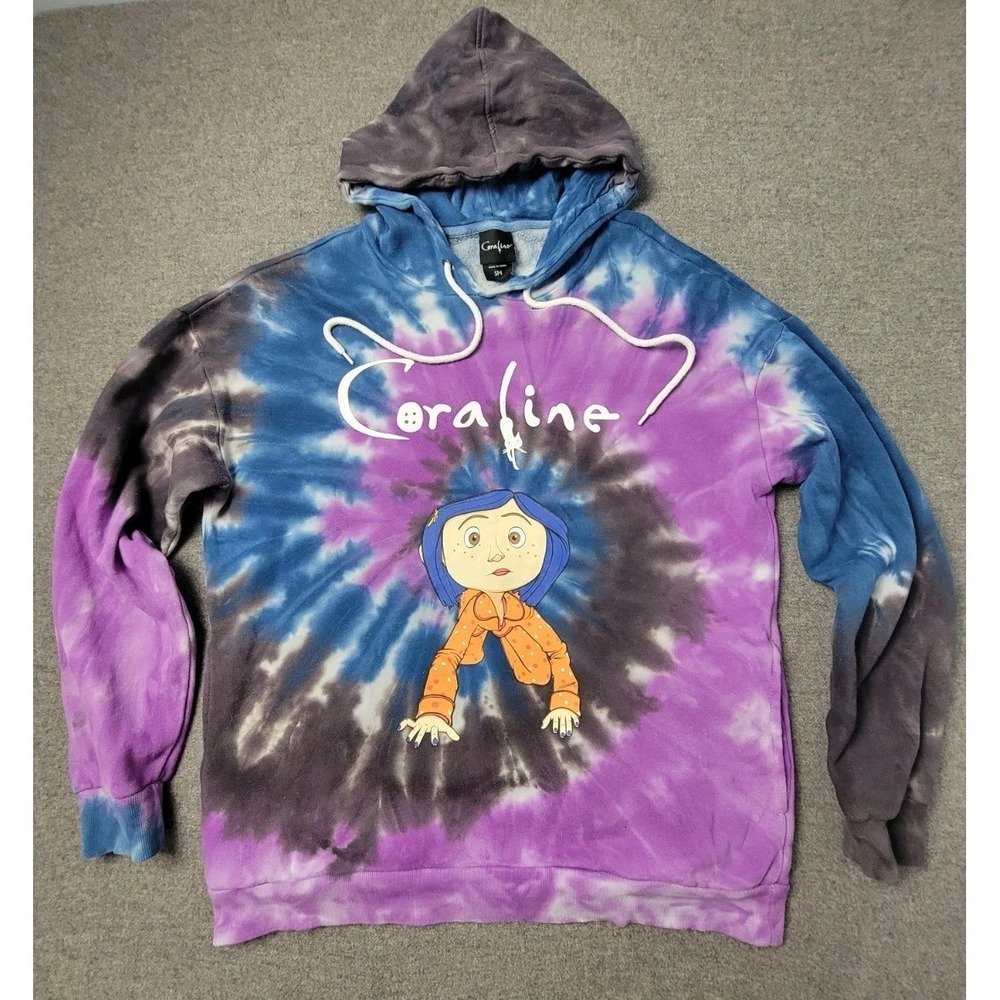 Coraline Women's Hoodie S Tie Dye Graphic Movie Pullover Blue Purple